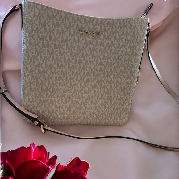 Michael Kors Handbags - Michael Kors Beige Monogram Crossbody Bag